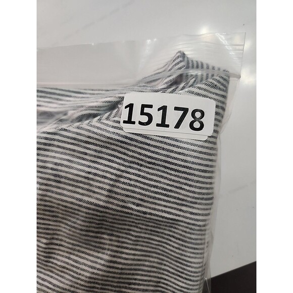 Talbots Linen Blend Pants Women 10 Blue White Stripe Pull On Drawstring Straight - Picture 8 of 8